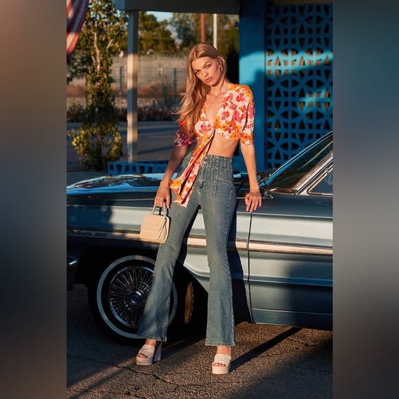 Free People We The Free Jayde High Rise Flare‎ Jeans in Sunburst Blue Size 29 - Picture 13 of 13